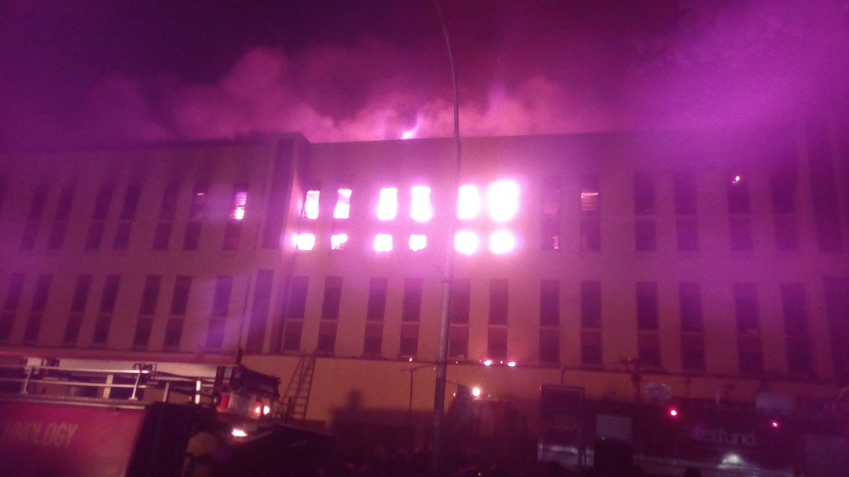 Front view of the Bakassi hostel which was engulfed by flames this morning.