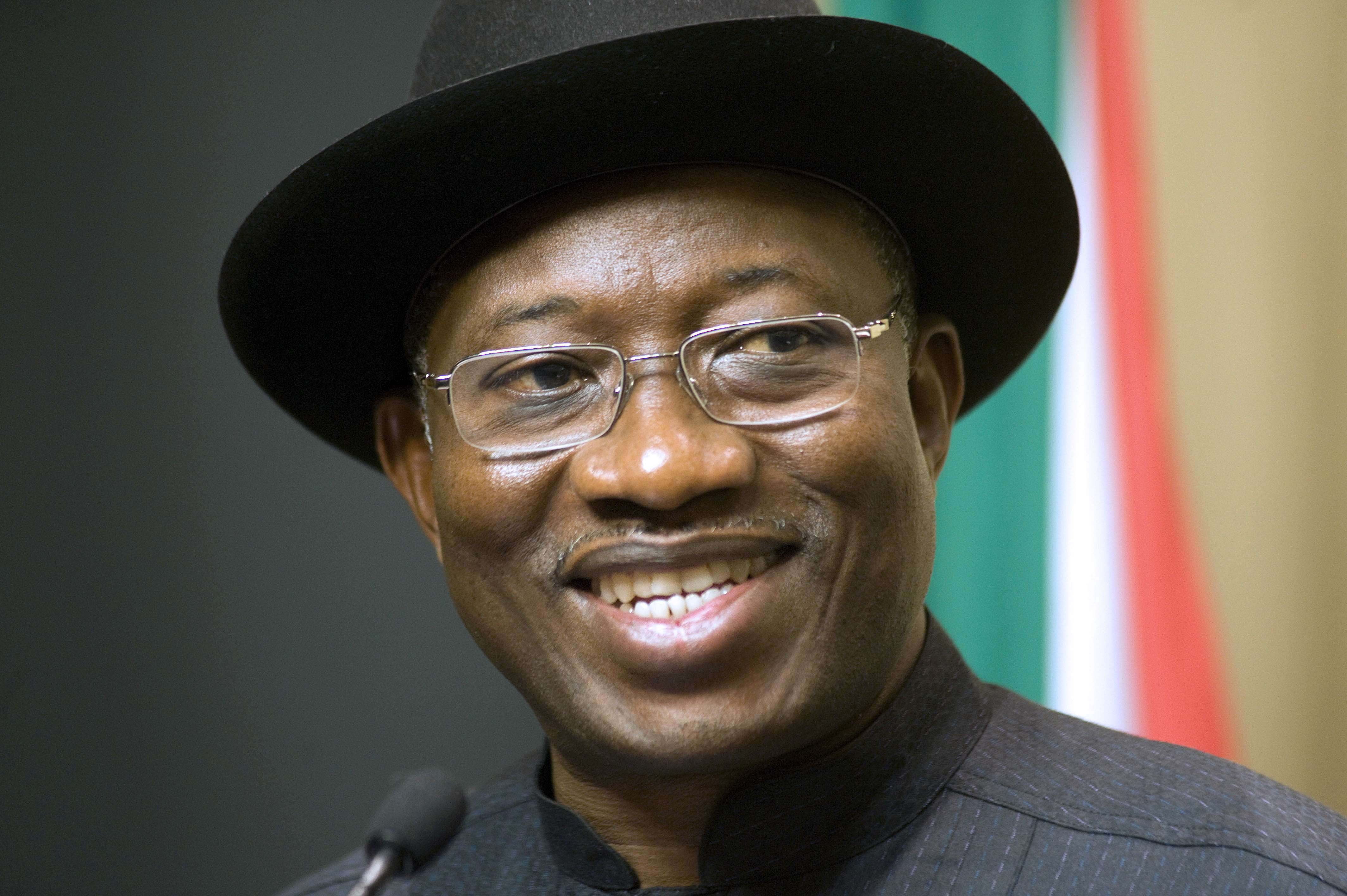 Nigerian President Goodluck Jonathan smiles during a press conference at the South African Parliament in Cape Town, on May 7, 2013. The leaders of Africa's two biggest economies, South Africa and Nigeria, pledged closer ties on Tuesday in what was hailed as a milestone in a sometime patchy relationship. President Jacob Zuma rolled out a red carpet for his counterpart Goodluck Jonathan as ministers signed nine sectoral pacts covering oil and gas, power, defence and communication. Nigeria News PHOTO / RODGER BOSCH
