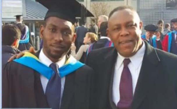  Valentine and his ‘dad’ Oscar at his graduation from university in Britain.