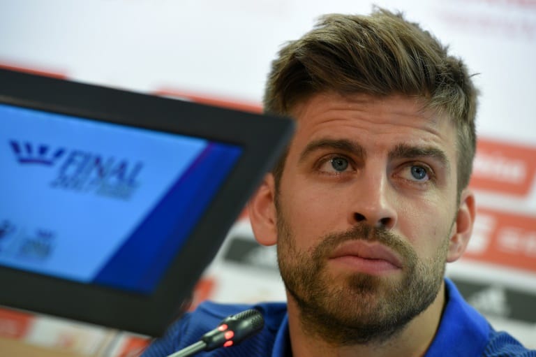 Barcelona's defender Gerard Pique attends a press conference at the Sports Center FC Barcelona Joan Gamper in Sant Joan Despi on May 26, 2017, on the eve of their Spanish King's Cup final match against Deportivo Alaves