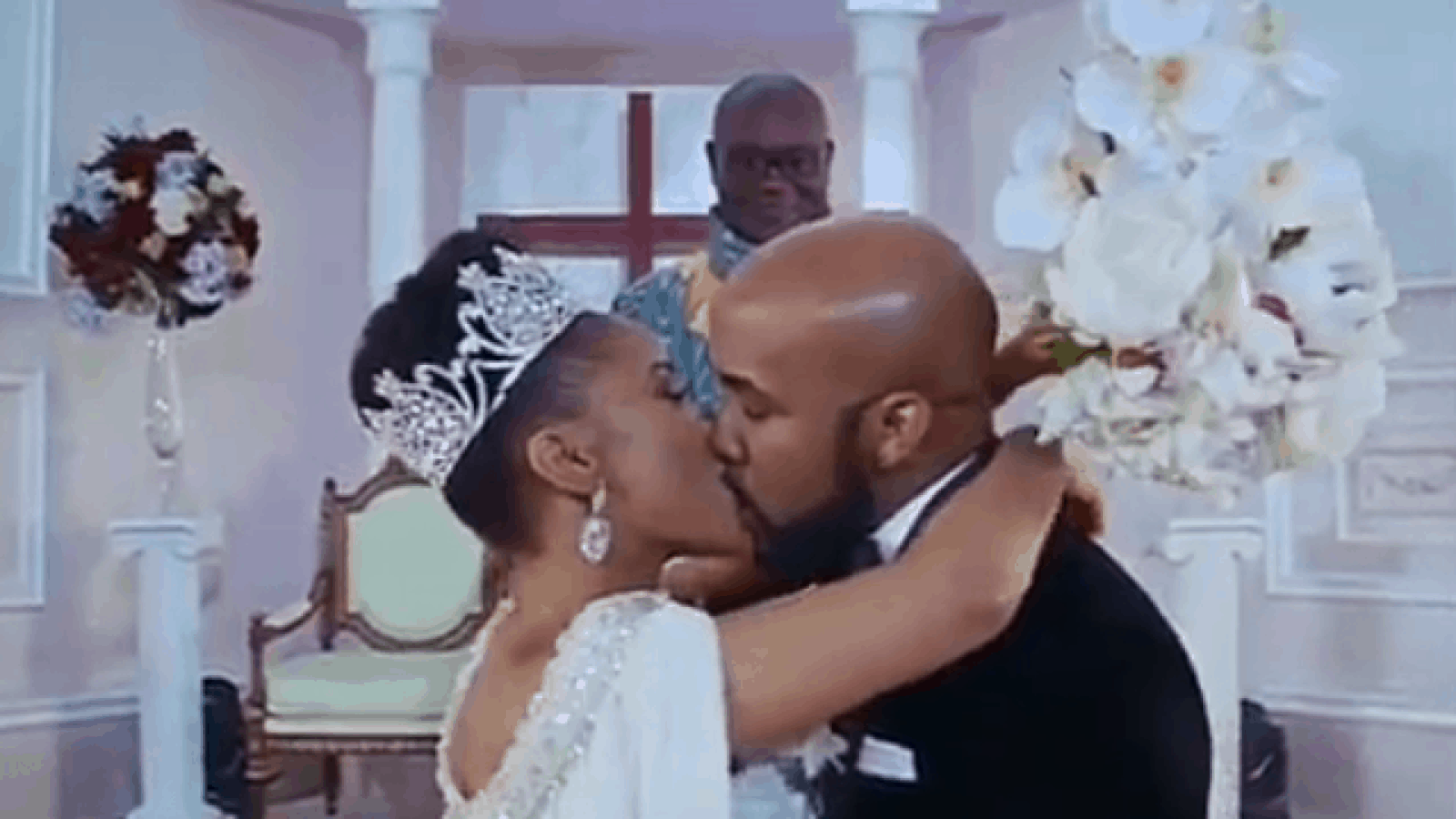 Banky W and Adesua Etomi in "The Wedding Party"