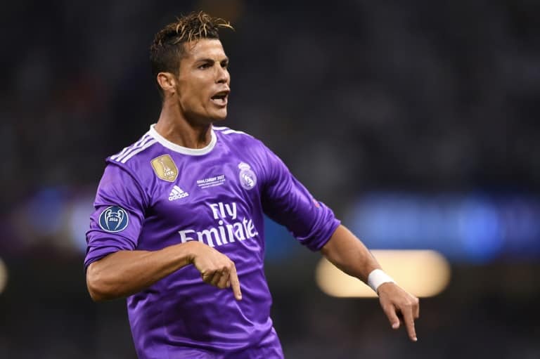 Real Madrid's striker Cristiano Ronaldo celebrates after scoring during the UEFA Champions League final on June 3, 2017