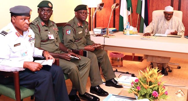 Image result for Buhari cancels FEC meeting, to meet with Service chiefs