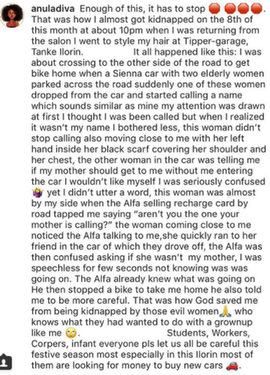 Lady Reveals New Strategy Kidnappers Use To Abduct People After Escaping Being Kidnapped