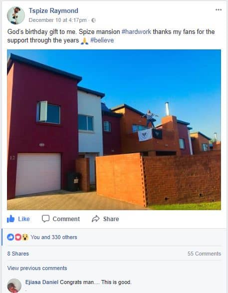 Tspize Buys A Mansion To Celebrate His Birthday