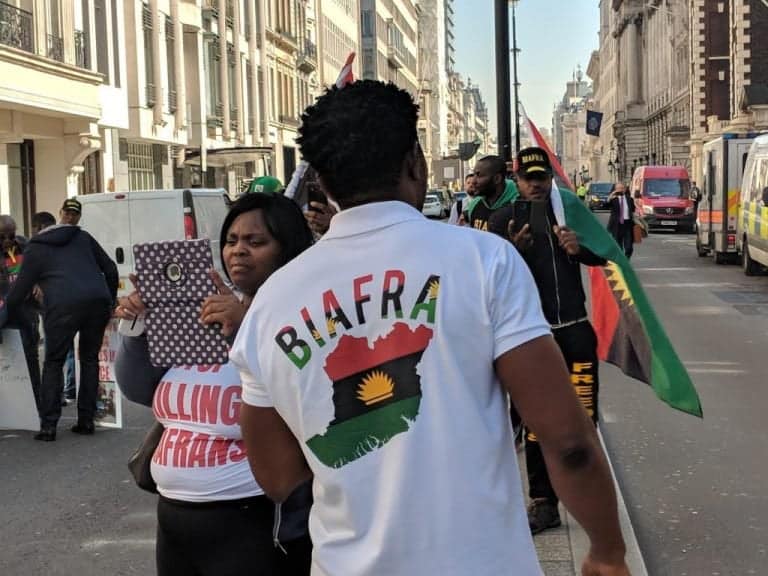 Biafra protesters storm Westminster as Buhari meets the Queen