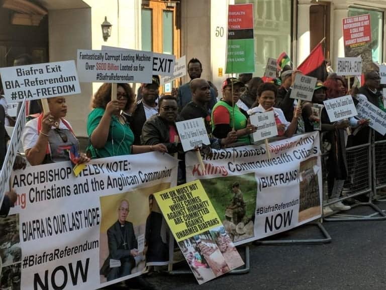 Biafra protesters storm Westminster as Buhari meets the Queen