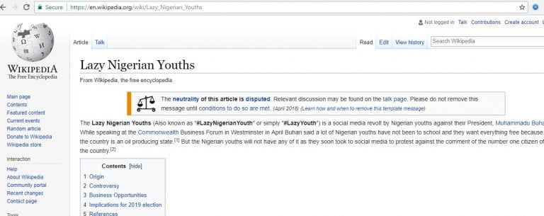 #LazyNigerianYouth Gets Wikipedia Page