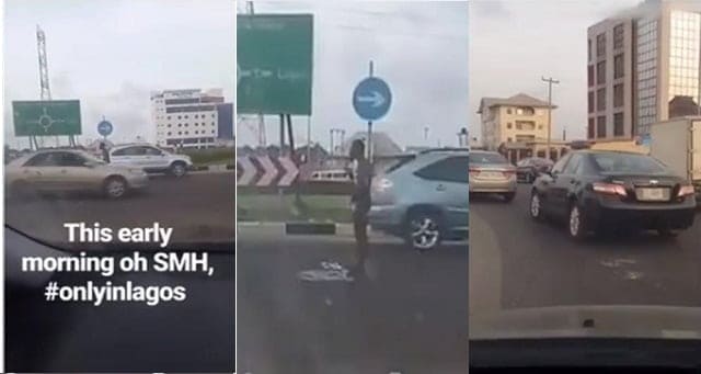 Man bathing on Lekki Express Way