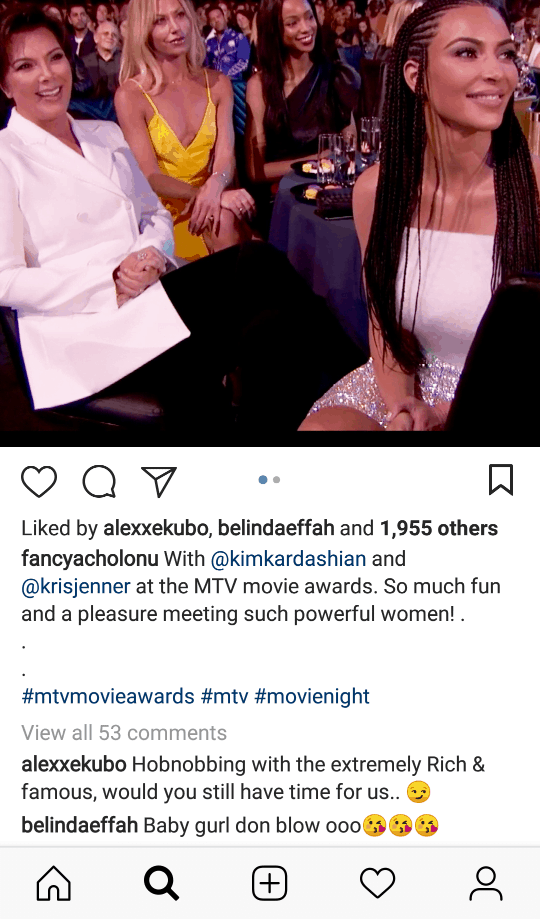 Alex Ekubo Reacts To His Girlfriend, Fancy Acholonu Sitting With Kim kardashian At The 2018 MTV Movie And TV Awards