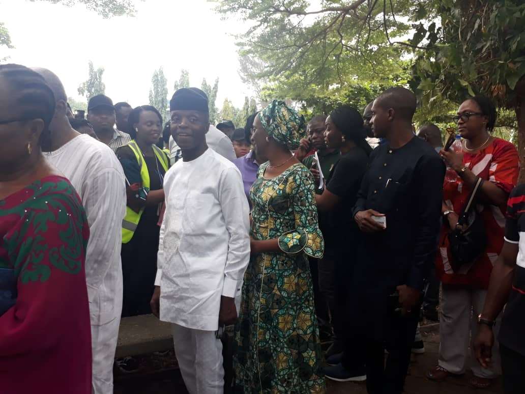 Vice President Osinbajo and wife waiting to cast their vote