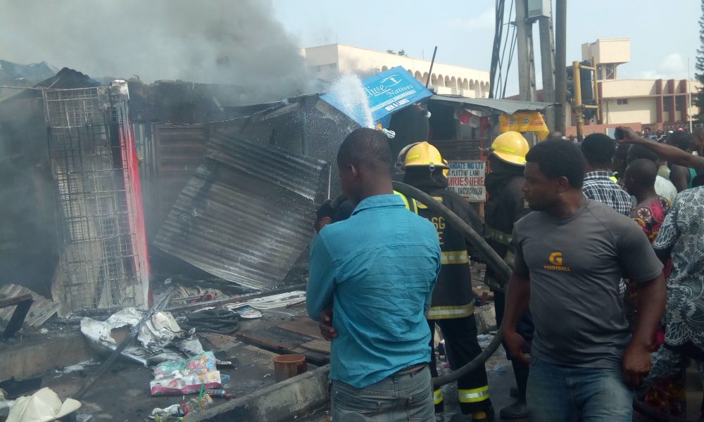 Breaking: Millions Gone As Fire Razes Shops In Aguda, Lagos (Video/Photos)