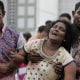 Relatives of a blast victim grieve outside a morgue in Colombo, Sri Lanka