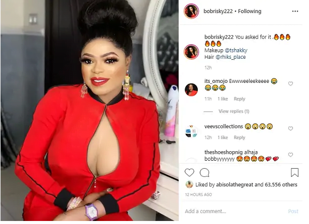 Bobrisky shows massive cleavage