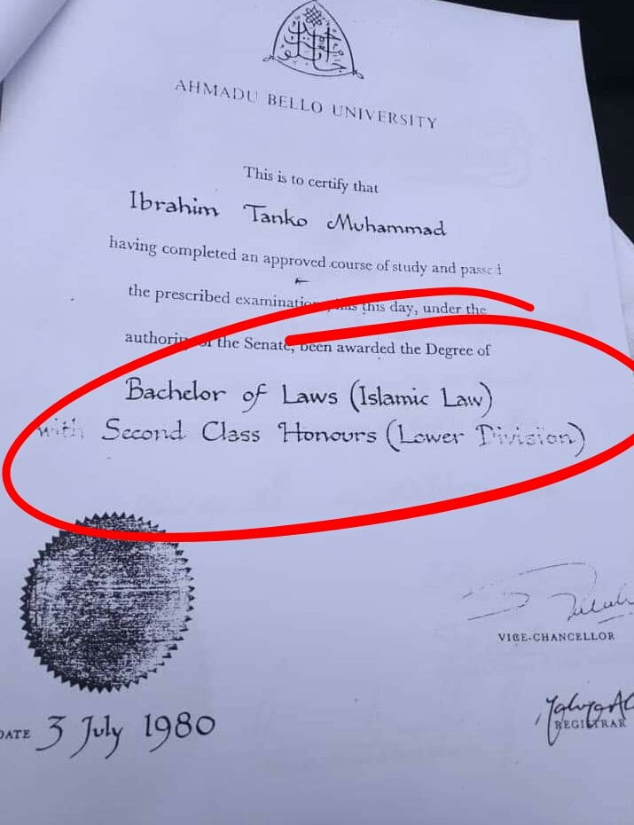 See CJN Tanko Muhammad's University Degree