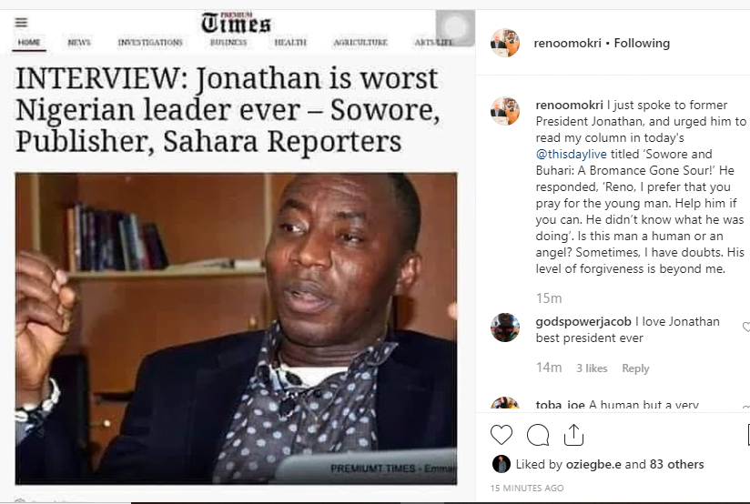 Jonathan Speaks On Sowore's Treason Charge, Tells Omokri What To Do