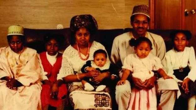 Muhammad Buhari with his first wife Safinatu and their children Zulaihatu, Nana Hadiza, Fatima, Safina and his brother-in-law Nasiru