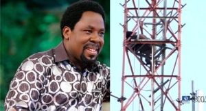 Man Climbs Mast, Threatens Suicide Over Prophet TB Joshua (Photos)