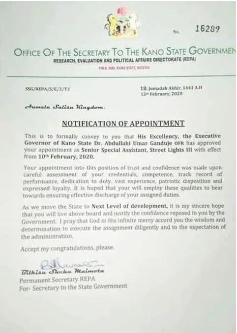Governor Ganduje Appoints Special Assistant On Street Lights In Kano