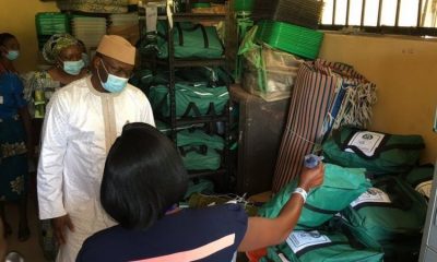 INEC Chairman, Prof. Mahmood Yakubu inspecting equipment at the agency's office in Ifedore Local Government Area of ​​Ondo State