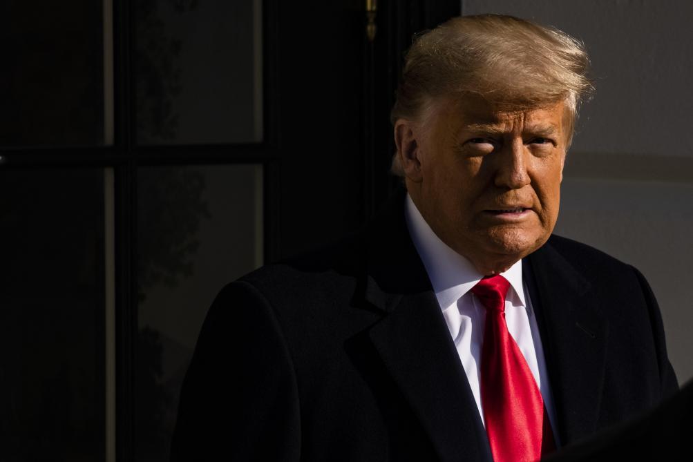 President Donald Trump leaves the White House in Washington, DC, United States, Tuesday, January 12, 2021. The President travels to Alamo, Texas, to visit the border wall between the United States and Mexico. This is the president's first appearance after the insurgency on Capitol Hill by his supporters. - Photo News