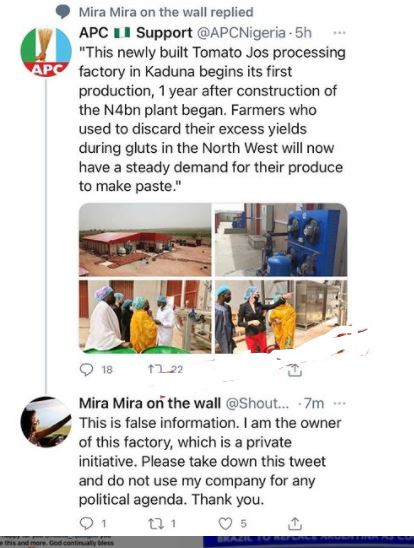 White Woman Replies After APC Used Her Tomato Factory For “Political Agenda''