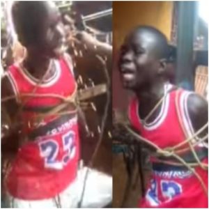 Outrage As Man Tortures Boy Tied To A Metal Cross With Multiple Electric Shocks