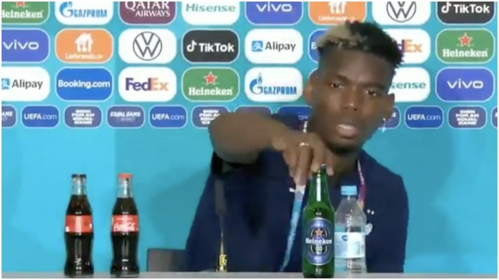 Amusing: Just Like Ronaldo, Pogba Removes Alcohol Drink During Press Conference