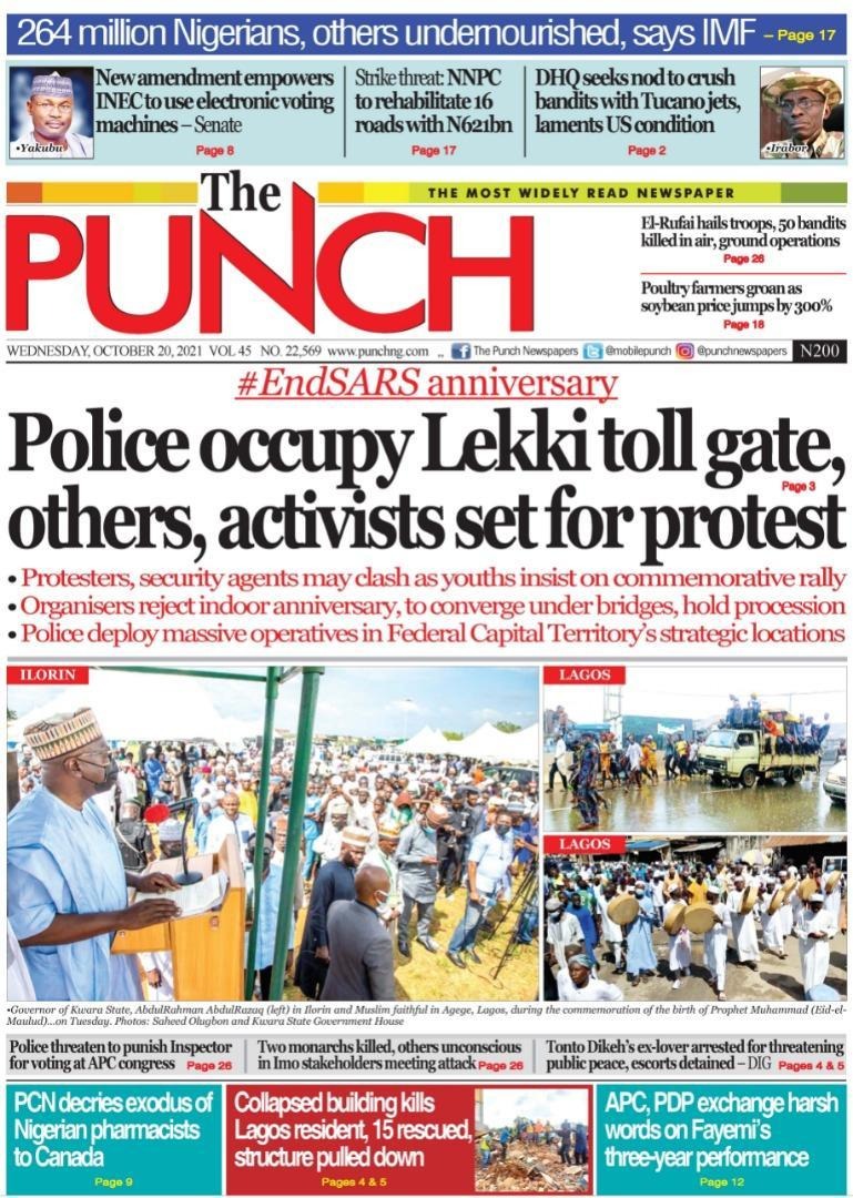 Nigerian Newspapers Daily Front Pages Review Wednesday October 21 Nigeria News