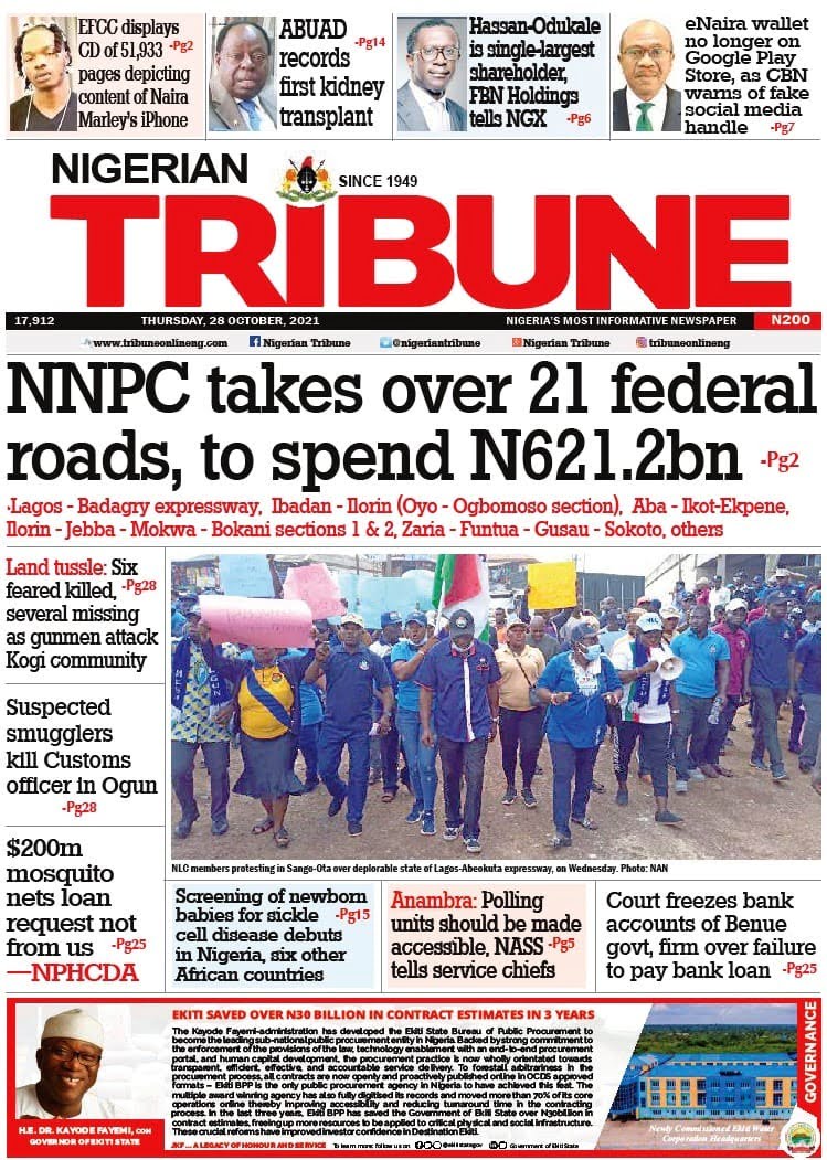 Front Pages Of Nigerian Newspapers Today Wednesday