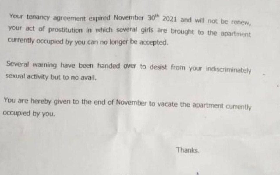 Man Evicted For Bring Several Girls Into His Rented Apartment