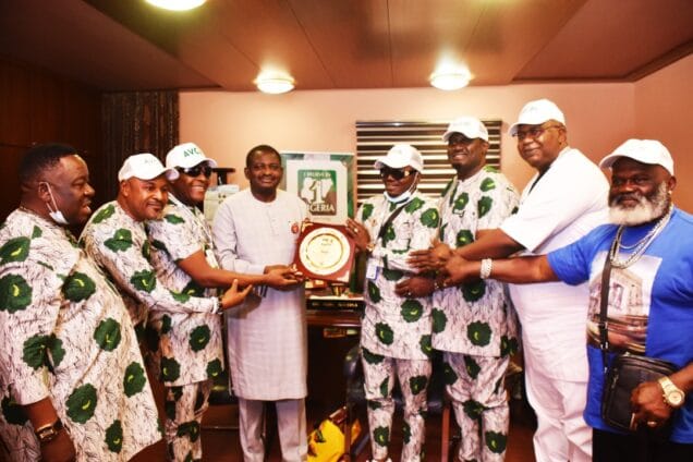 Mr. Ibu, Shina Peters, Others Presents Award To Adesina In Aso Rock