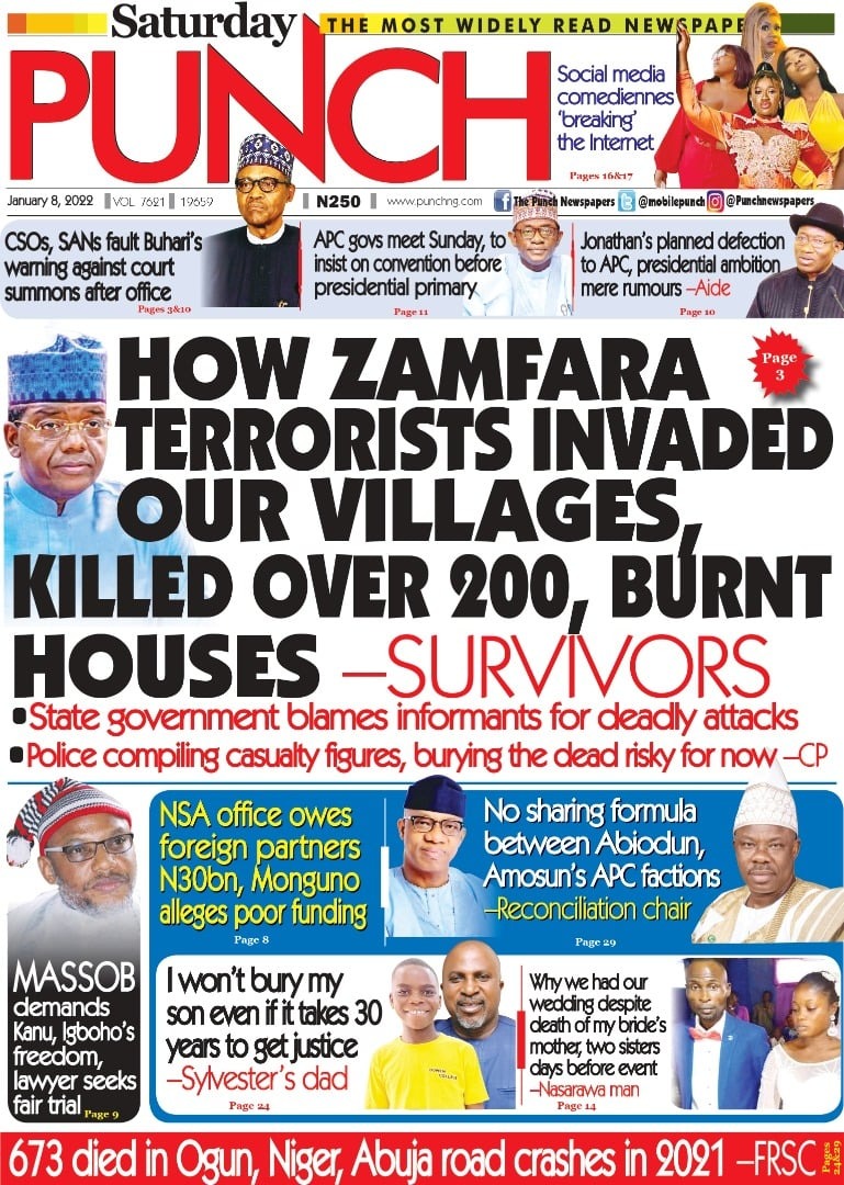 Nigerian Newspapers Daily Front Pages Review | Saturday, 8 January, 2021