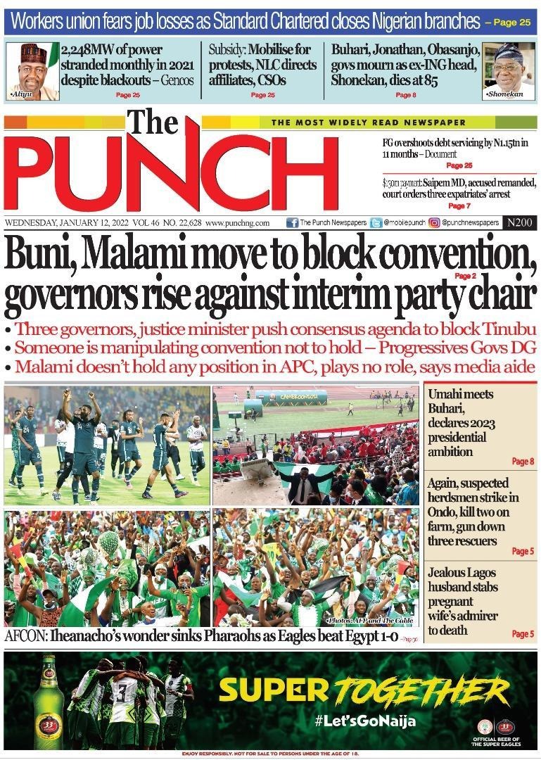 Nigerian Newspapers Daily Front Pages Review | Wednesday, 12 January, 2021