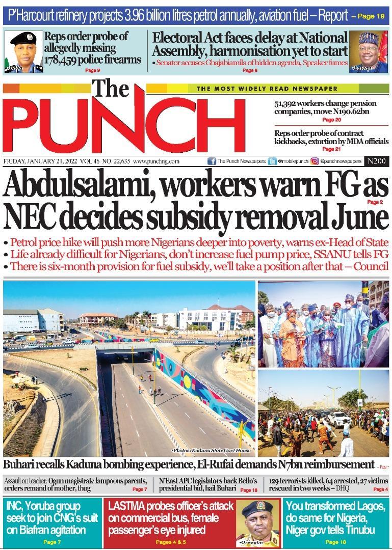 Nigerian Newspapers Daily Front Pages Review | Friday, 21 January, 2021