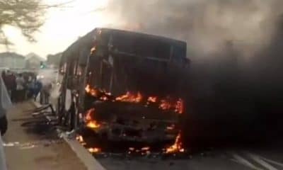 BRT Bus Catches Fire Suddenly In Lagos (Video)