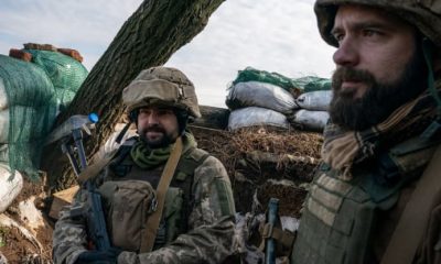 Ukrainian soldiers are seen in the north of Donetsk, Ukraine on February 23, 2022.