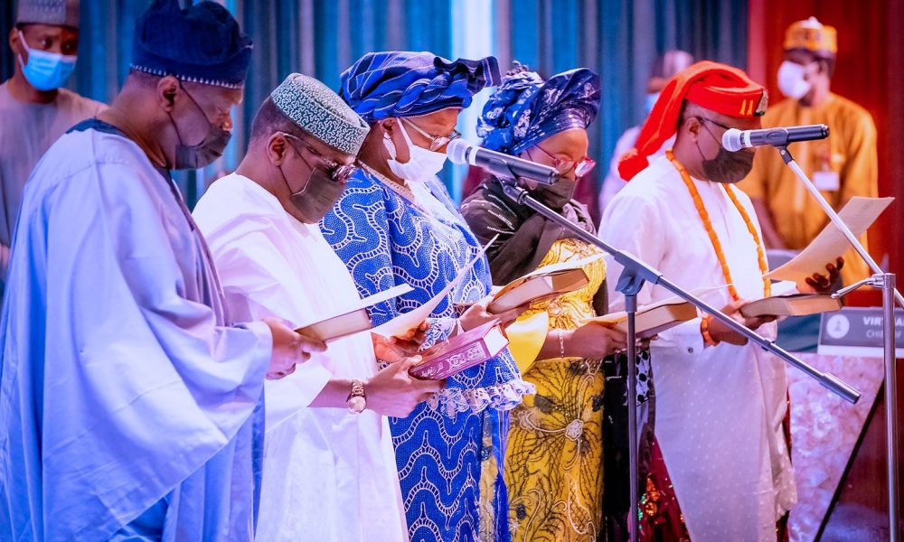 President Buhari Swears In New Commissioners For ICPC, NPC