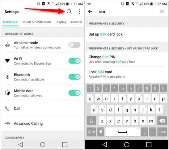 Set up sim lock