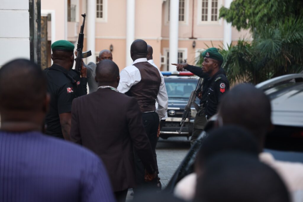 Watch Video Of Moment EFCC Eventually Arrested Okorocha And Drove Him Away In Their Vehicle