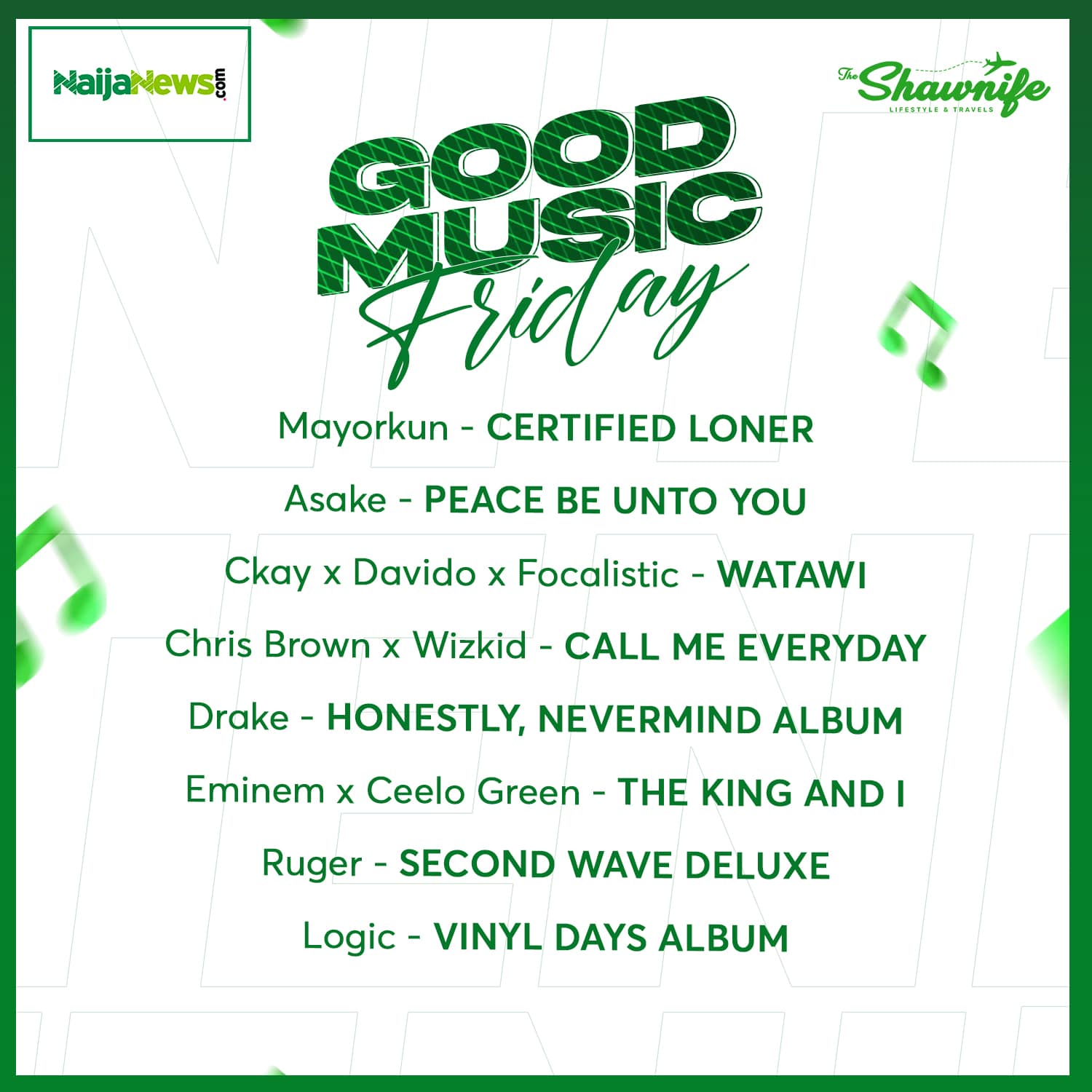 New Music Friday: Chris Brown Features Wizkid, Drake Releases New Album, Ckay Teams Up With Focalistic And Davido, Others