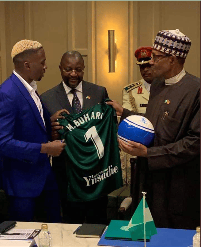 President Muhammadu Buhari and Super Eagles Player, Kenneth Omeruo