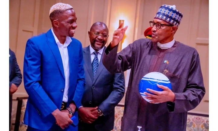 President Muhammadu Buhari and Kenneth Omeruo