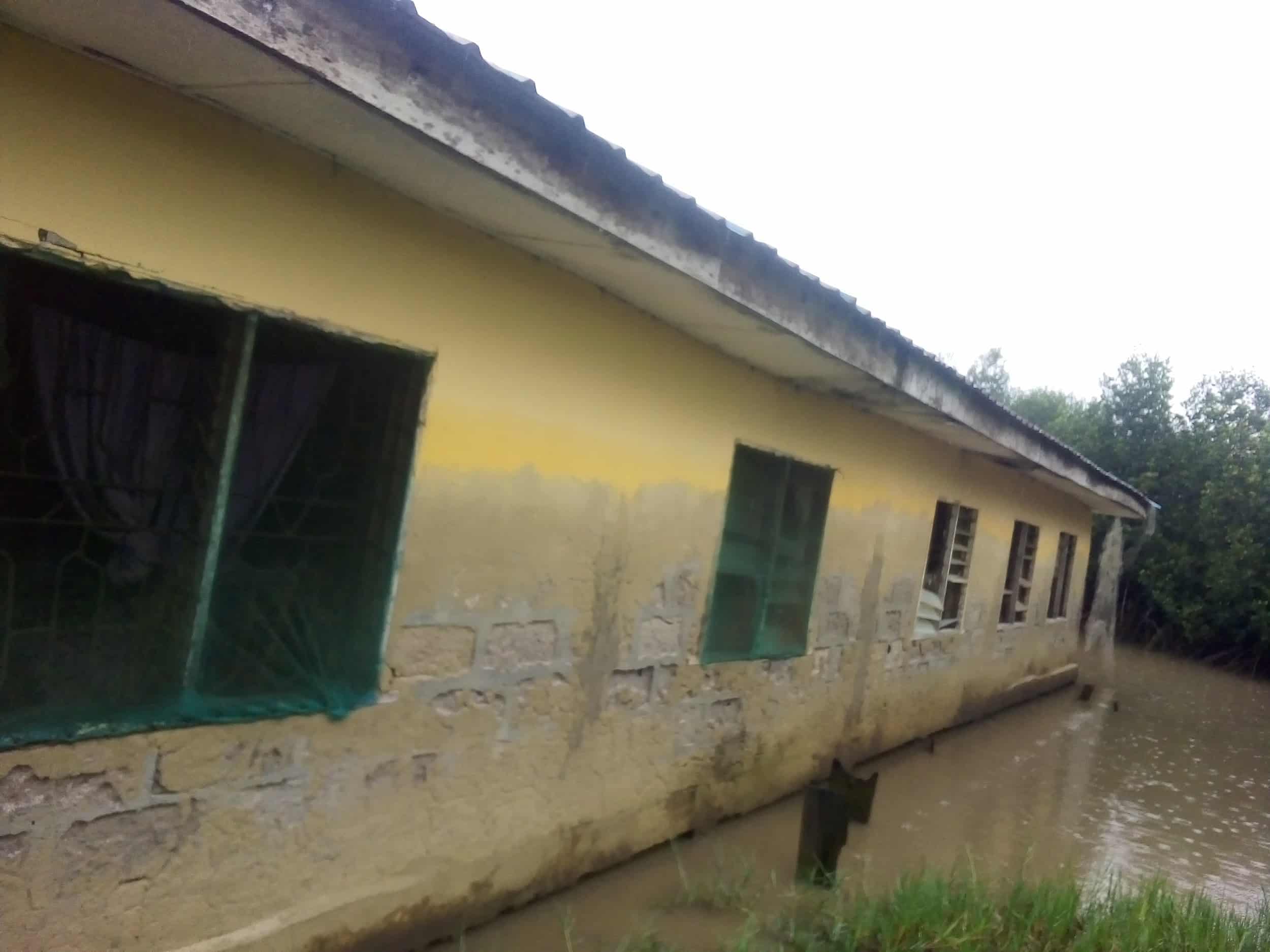 Abandoned Primary Health Center in Odu-Oretan community taken over by stagnant water and left in dilapidated condition