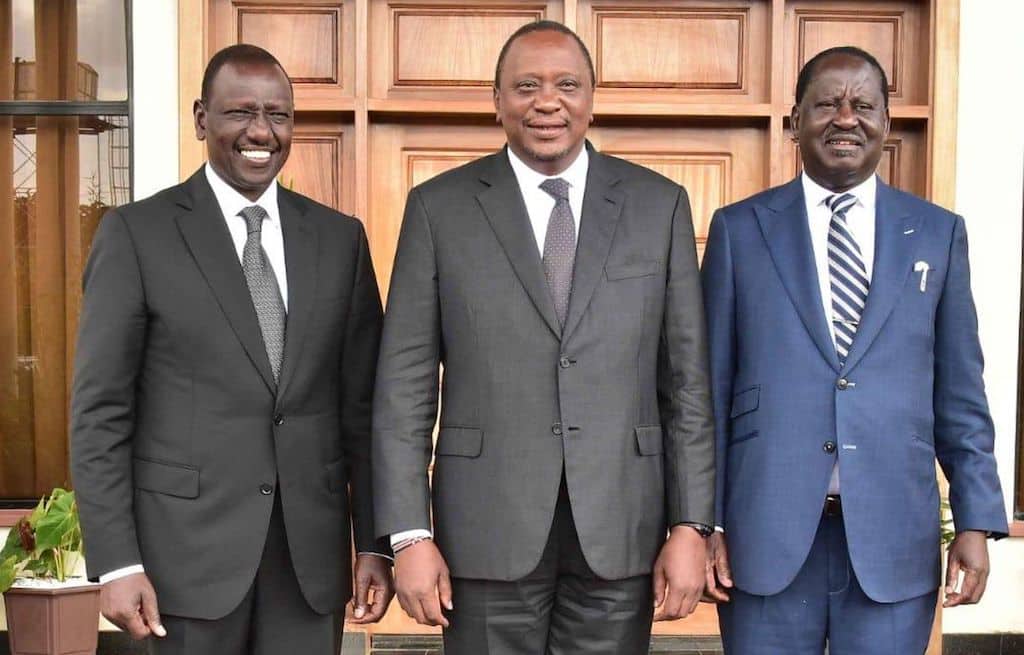 President Uhuru Kenyatta, his estranged deputy William Ruto and ODM leader Raila Odinga.