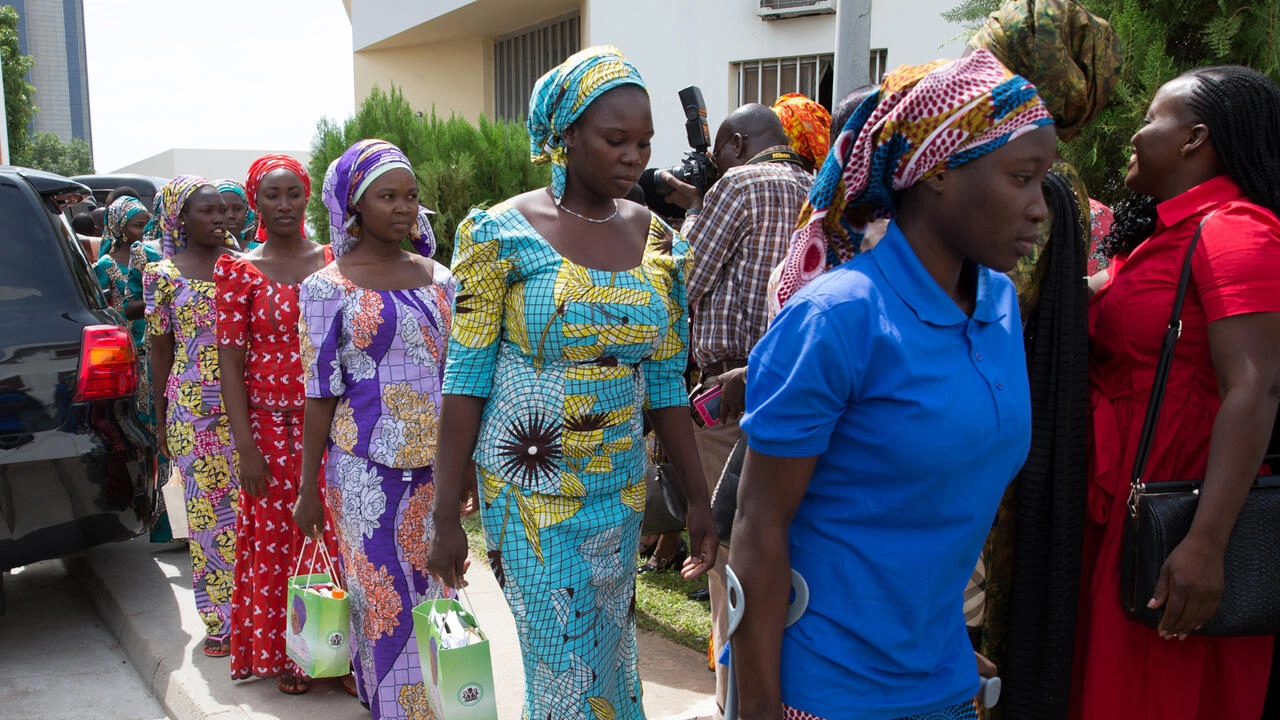 Some of the Chibok secondary school girls who escaped from Boko Haram fighters at a briefing center in Abuja. May 30, 2017. Sunday AGHAEZE