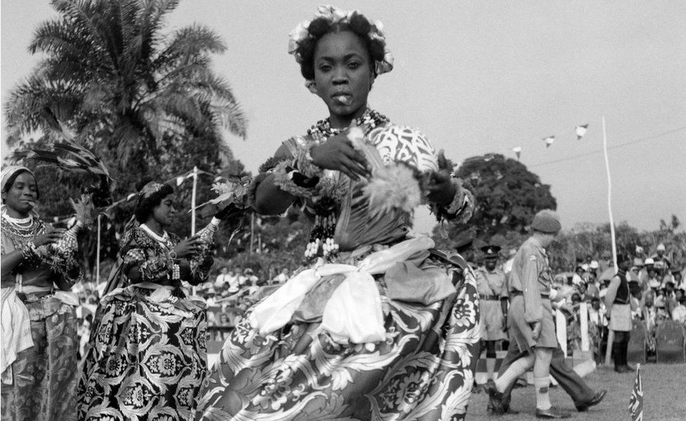 Efik dancers performed for the Queen and Duke of Edinburgh during their tour of Nigeria in 1956