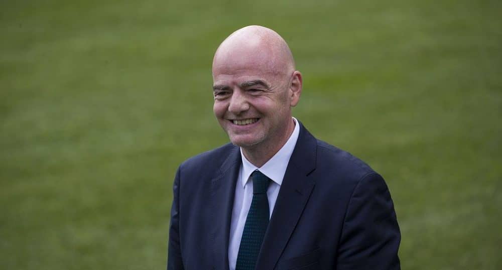 FIFA president Gianni Infantino walks after speaking with President Donald Trump on the South Lawn of the White House, Monday, Sept. 9, 2019, in Washington.