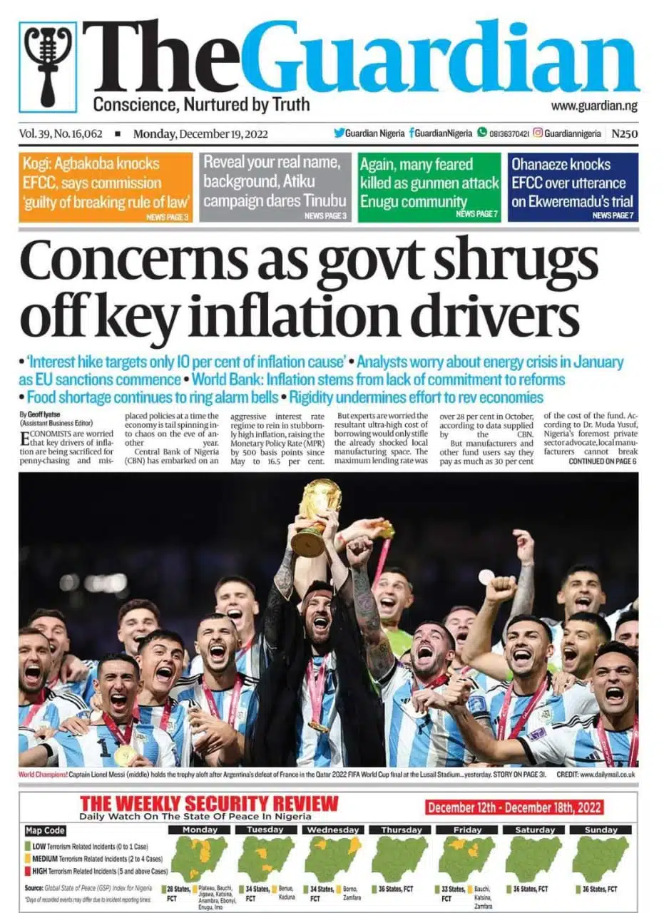 The Guardian Nigeria on X: Today in The Guardian – Acute outage imminent  as TCN, DisCos face-off deepens. Get a copy. #FrontPage #Headline #Business  #Politics #Sports #Pilgrims #Nigerians #Entertainment #News #Nigeria  #Africa #