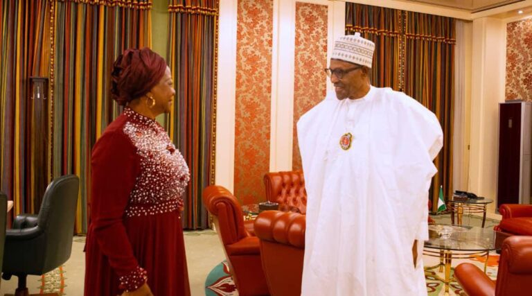 Buhari Meets New NDDC Chairperson, Lauretta Onochie In Abuja [Photos]